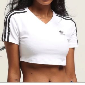 Adidas 3 Stripe White Crop T-Shirt
